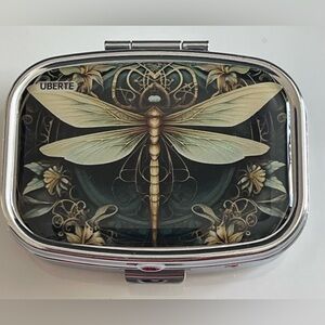 Uberte Dragonfly Metal Pillbox. 2 Compartment and Snap Closure. *****Blemish NEW